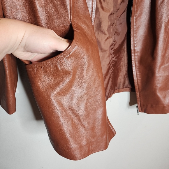 Roaman's 100% Leather Brown Zip Jacket Size 14W - Picture 2 of 16